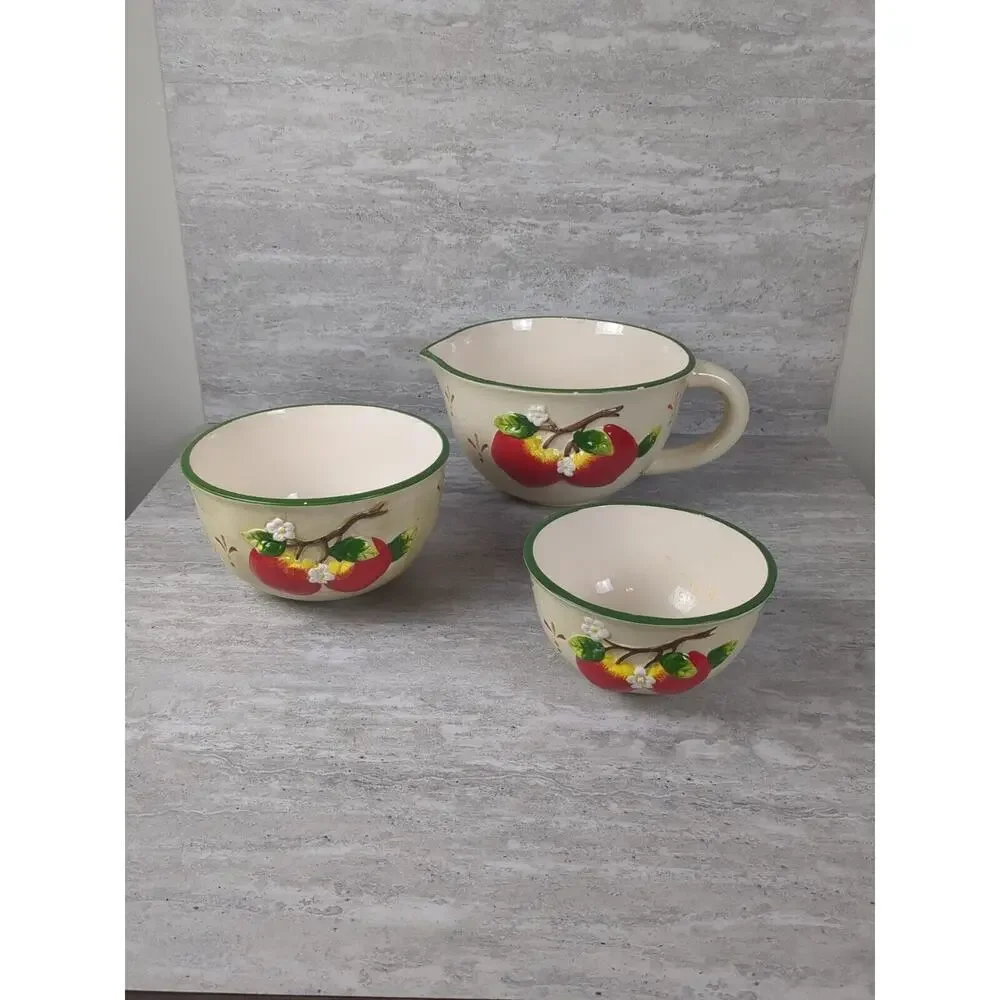 Nesting‎ Mixing Bowls Set Of 3, Apple Tree Design, Ceramic